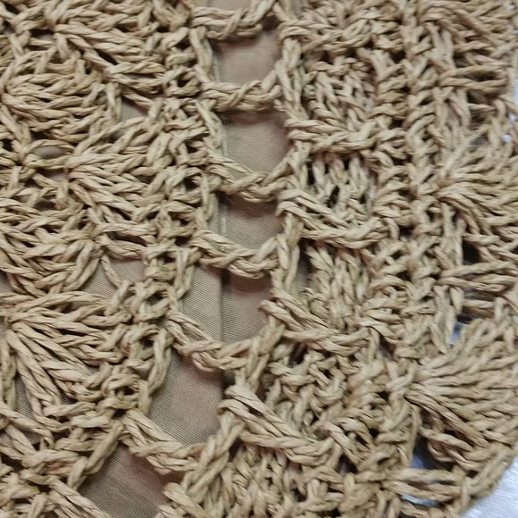 SALE Circle Handmade Crochet Shoulder Tote Bag Lined Zipper Light Brown Boho - Picture 7 of 13